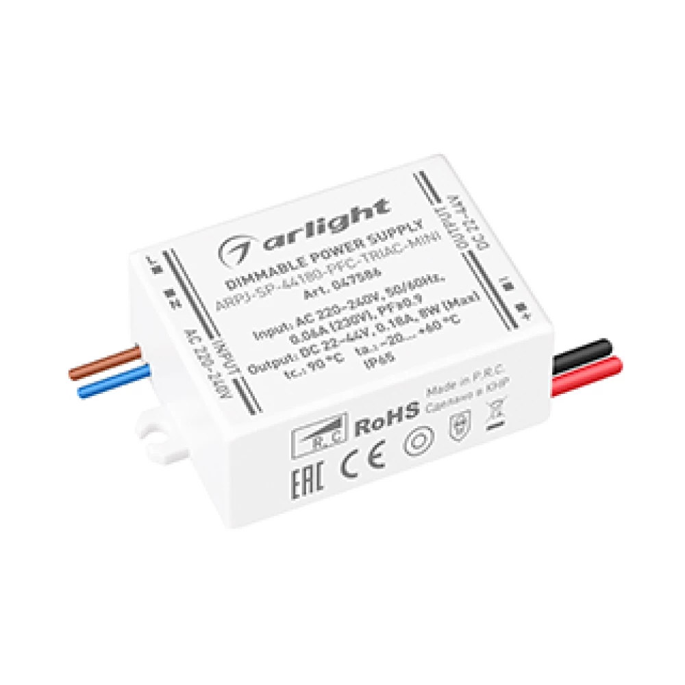 Блок питания ARPJ-SP-44180-PFC-TRIAC-MINI (8W, 22-44V, 180mA) (Arlight, IP65 Пластик, 5 лет) 047586 - Viokon.com
