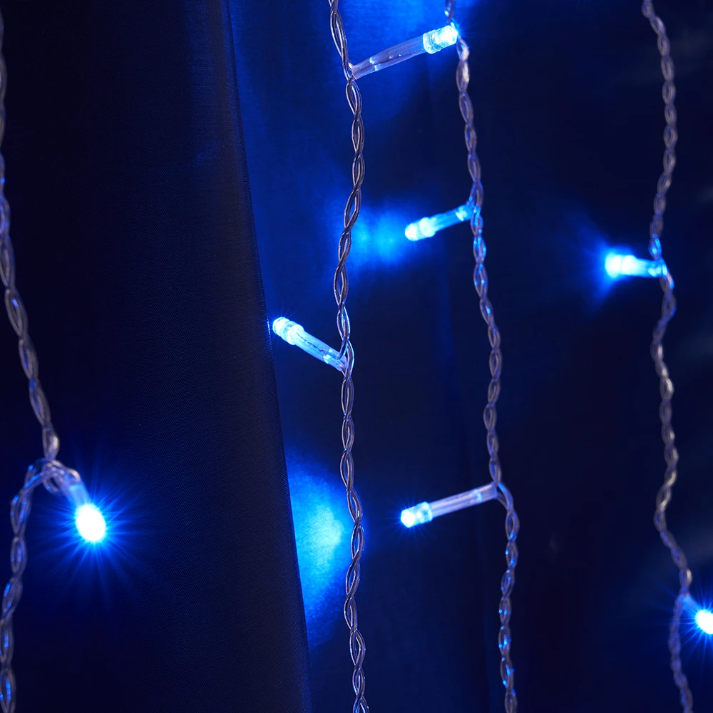 Светодиодная гирлянда Feron CL18 занавес 1,5*1,5м  + 3м синий, статичная, c питанием от сети 230V, прозрачный шнур (32325) - Viokon.com