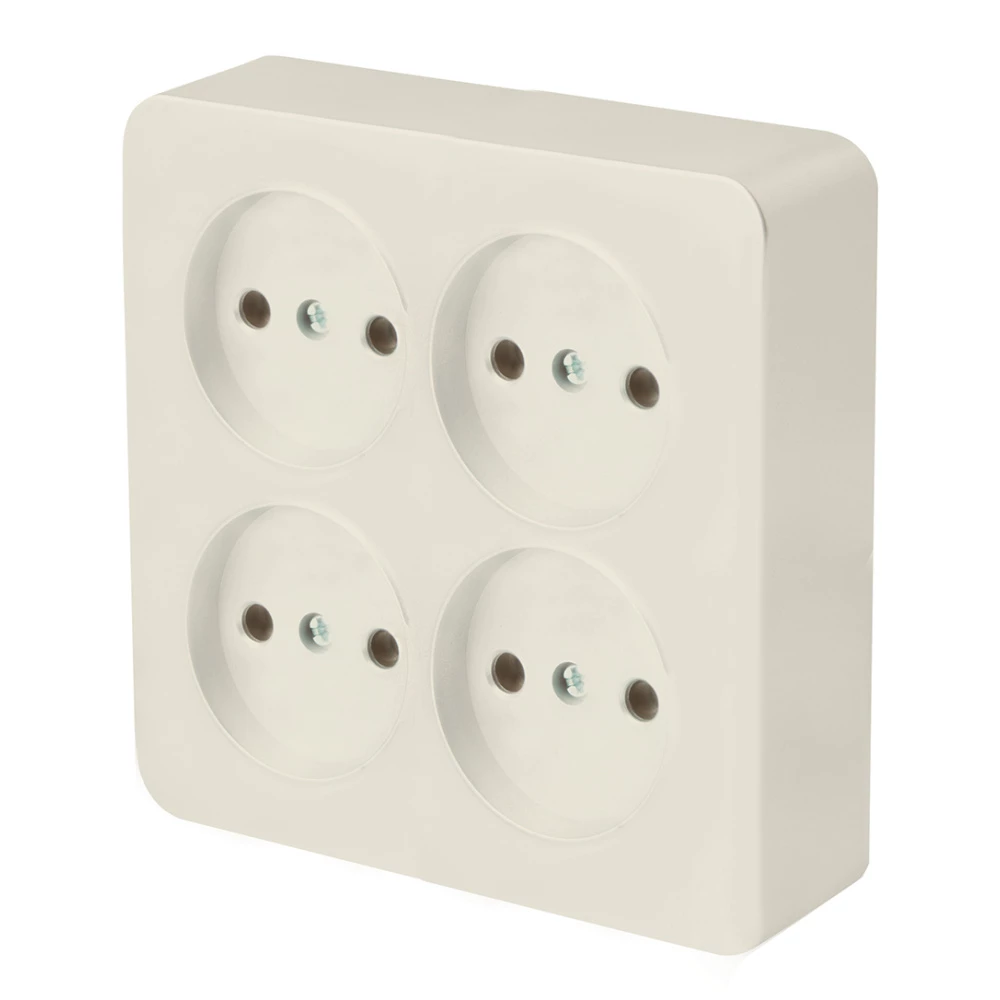 Розетка 4-местная б/з открытой установки, квадрат, STEKKER, 250В, 10А, IP20, серия София, слоновая кость, MST10-14S-04 (49507) - Viokon.com