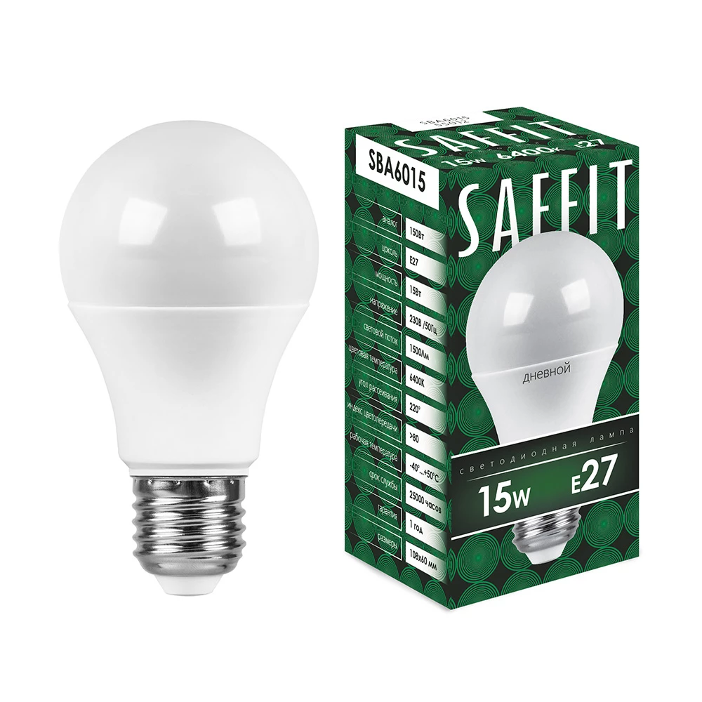Лампа светодиодная SAFFIT SBA6015 Шар E27 15W 230V 6400K (55012) - Viokon.com