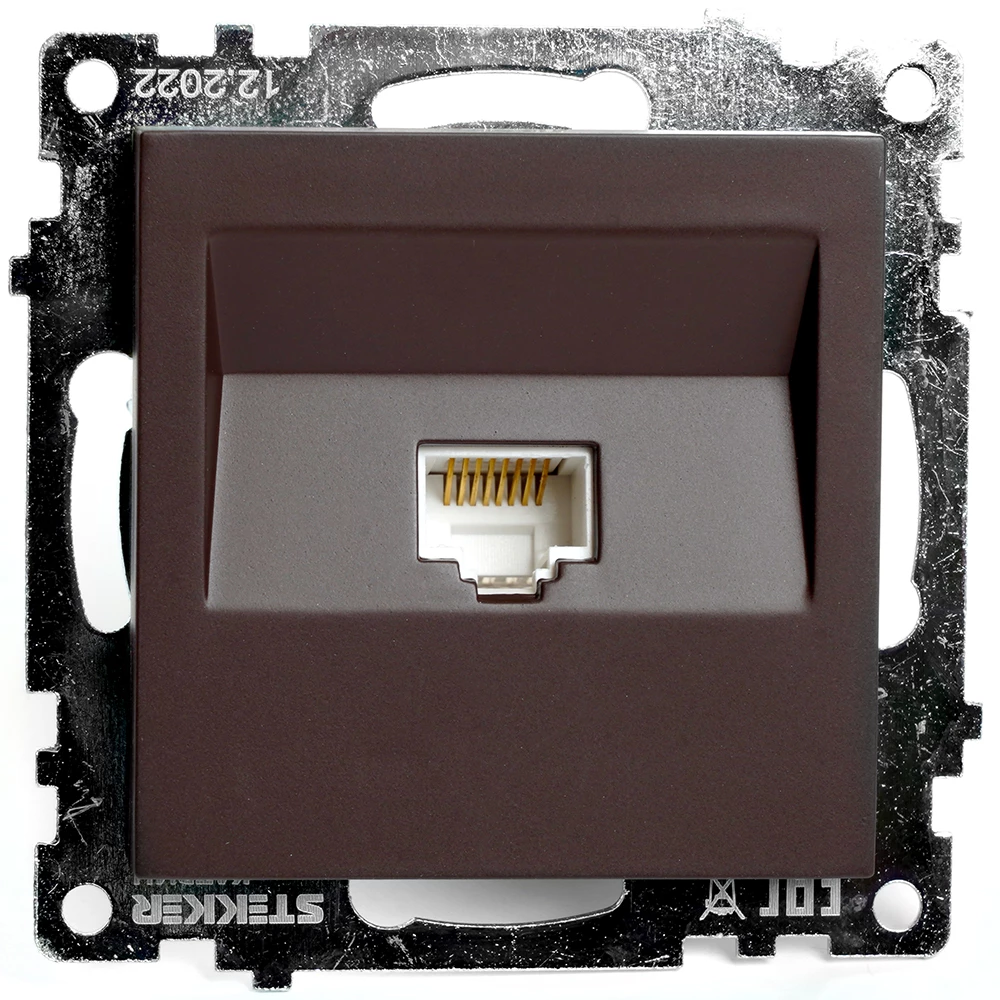 Розетка компьютерная 1-местная RJ-45 (механизм), STEKKER GLS00-7107-04, серия Катрин, шоколад (49023) - Viokon.com