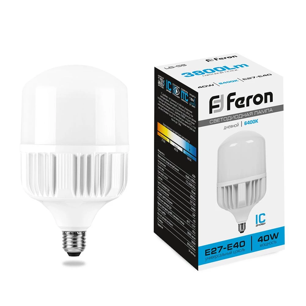 Лампа светодиодная Feron LB-65 E27-E40 40W 175-265V 6400K (25538) - Viokon.com