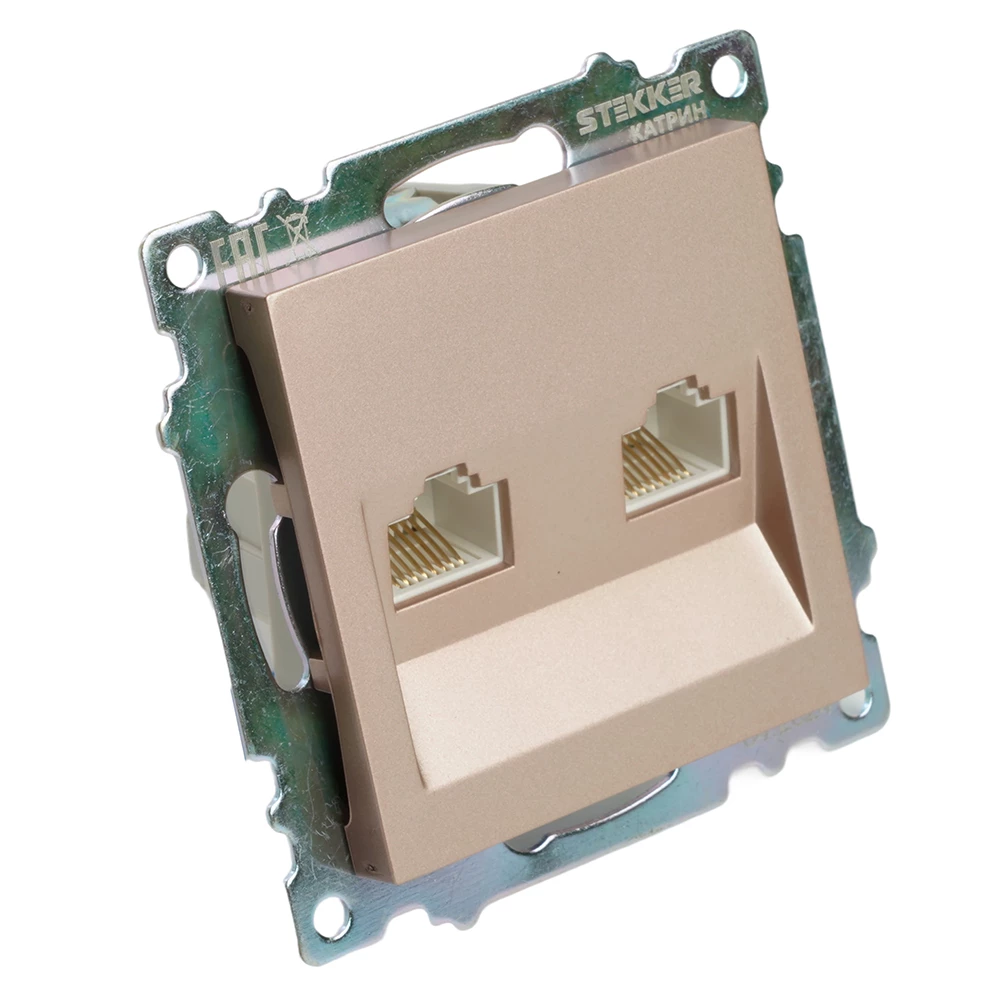 Розетка компьютерная 2-местная RJ-45 (механизм) STEKKER GLS00-7109-02, серия Катрин, шампань (50004) - Viokon.com