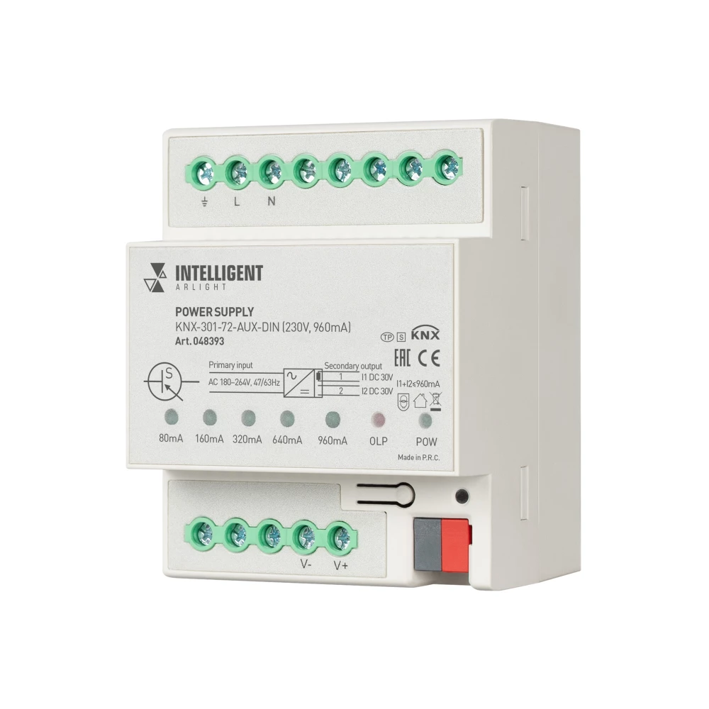 INTELLIGENT ARLIGHT Блок питания шины KNX-301-72-AUX-DIN (230V, 960mA) (IARL, IP20 Пластик, 2 года) 048393 - Viokon.com