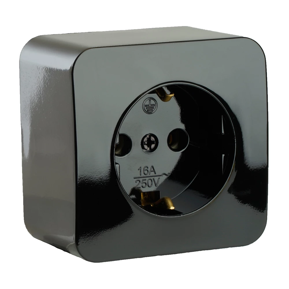 Розетка 1-местная с/з открытой установки, STEKKER, 250В, 16А, IP20, серия София, черный, MST16-11-02 (49314) - Viokon.com