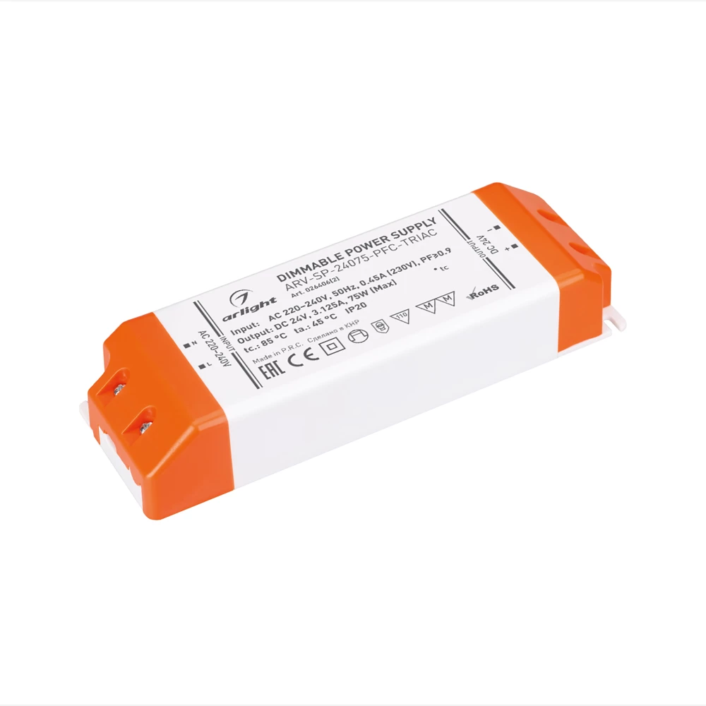 Блок питания ARV-SP-24075-PFC-TRIAC (24V, 3.1A, 75W) (Arlight, IP20 Пластик, 5 лет) 026406(2) - Viokon.com