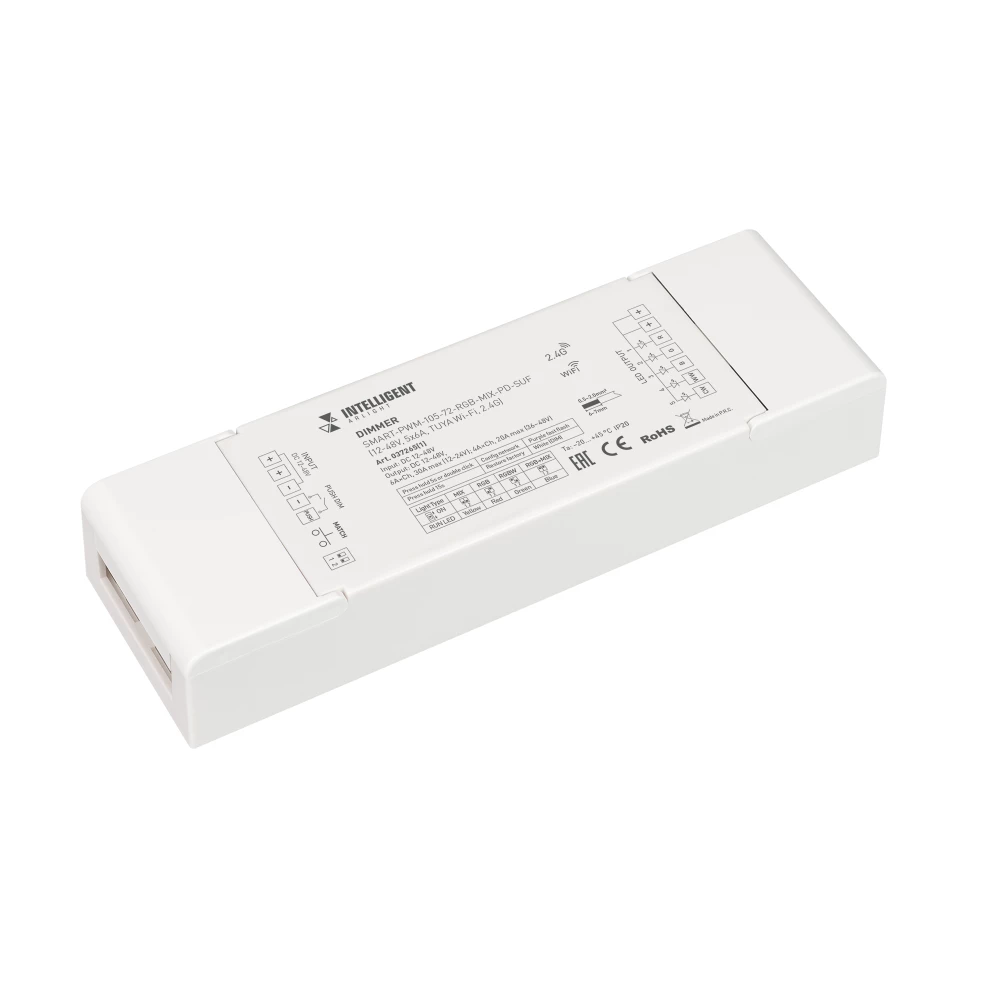 INTELLIGENT ARLIGHT Диммер SMART-PWM-105-72-RGB-MIX-PD-SUF (12-48V, 5x6A, TUYA Wi-Fi, 2.4G) (IARL, IP20 Пластик, 5 лет) 037265(1) - Viokon.com