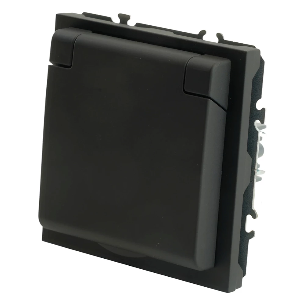 RST16-5113-05 Розетка 1-местная с крышкой с защ. штор STEKKER, б/з, 250В, 16А, серия Эмили, RST16-5113-05, черный уголь, soft touch (49852) - Viokon.com