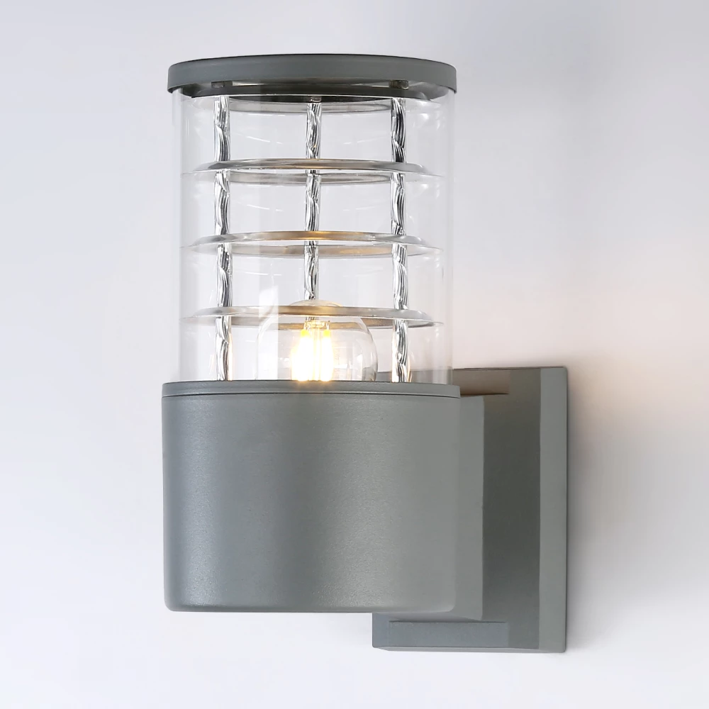Уличный настенный архитектурный светильник ST2521 GR/CL серый/прозрачный IP54 E27 max 11W 200*110*155 - Viokon.com