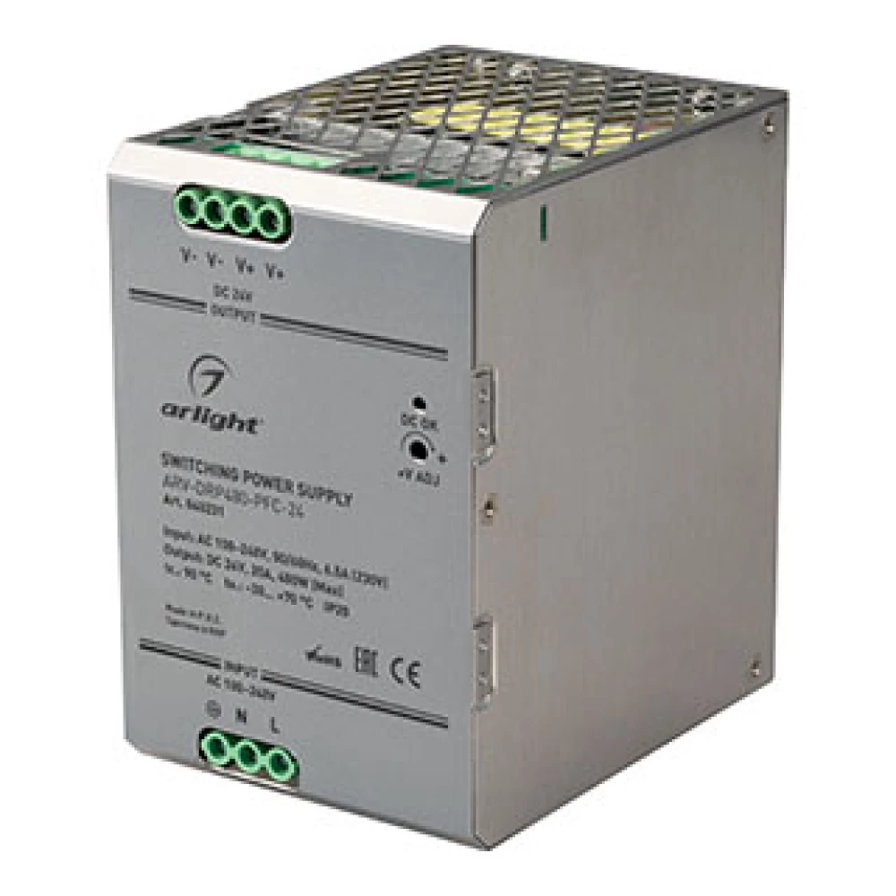 Блок питания ARV-DRP480-PFC-24 (24V, 20A, 480W) (Arlight, IP20 Металл, 5 лет) 040231 - Viokon.com