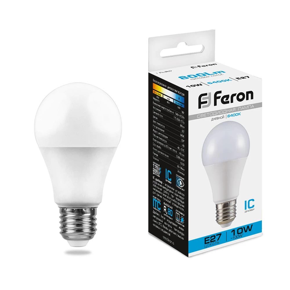Лампа светодиодная Feron LB-92 Шар E27 10W 175-265V 6400K (25459) - Viokon.com