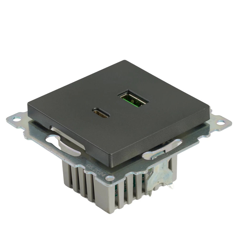 Розетка 2-местная USB + type C (механизм), 250В, 3А, max 20W, серия Катрин, графит, GLS10-7116-06 (50052) - Viokon.com
