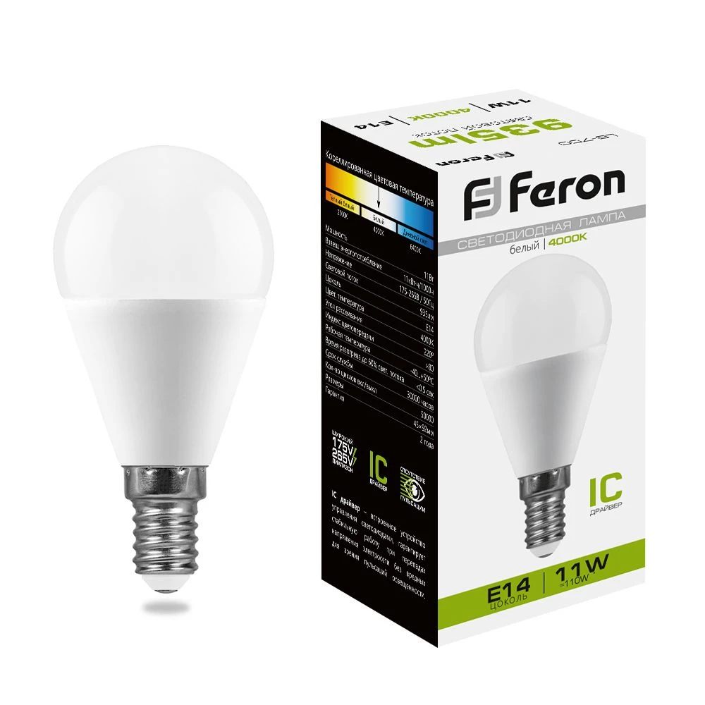 Лампа светодиодная Feron LB-750 Шарик E14 11W 175-265V 4000K (25947) - Viokon.com
