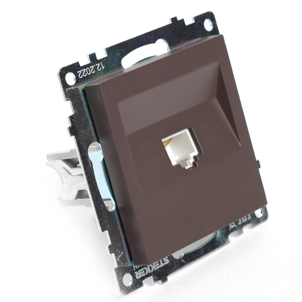 Розетка компьютерная 1-местная RJ-45 (механизм), STEKKER GLS00-7107-04, серия Катрин, шоколад (49023) - Viokon.com