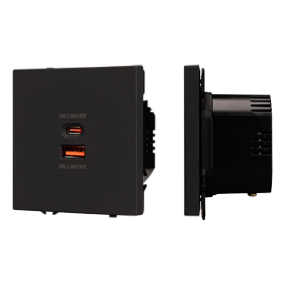 Механизм розетки с быстрой USB зарядкой SCT-NOBE-MUAC-SFPL-FC-BK (65W, QC3) (Arlight, Черный оникс) 054317 - Viokon.com