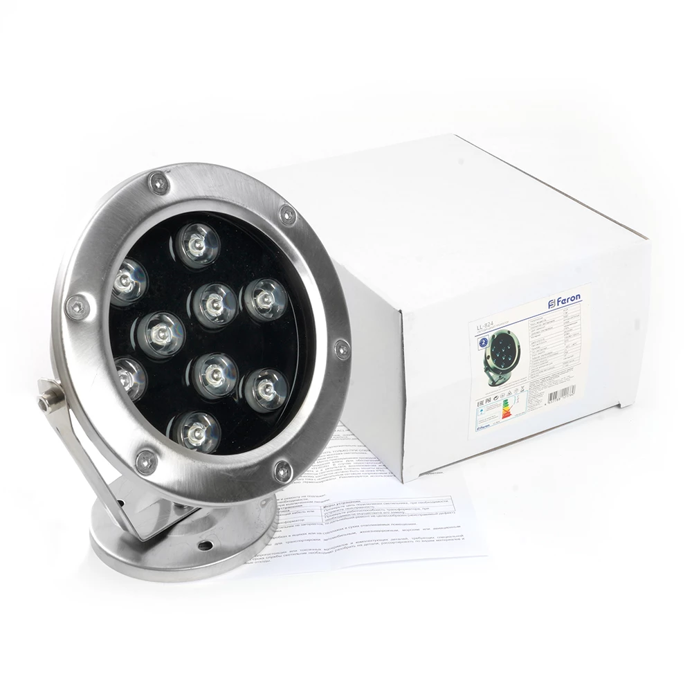 Светодиодный прожектор подводный Feron LL-824, 9W, AC24V, низковольтный, RGB, металлик, 143*75*170mm, IP68 (48468) - Viokon.com