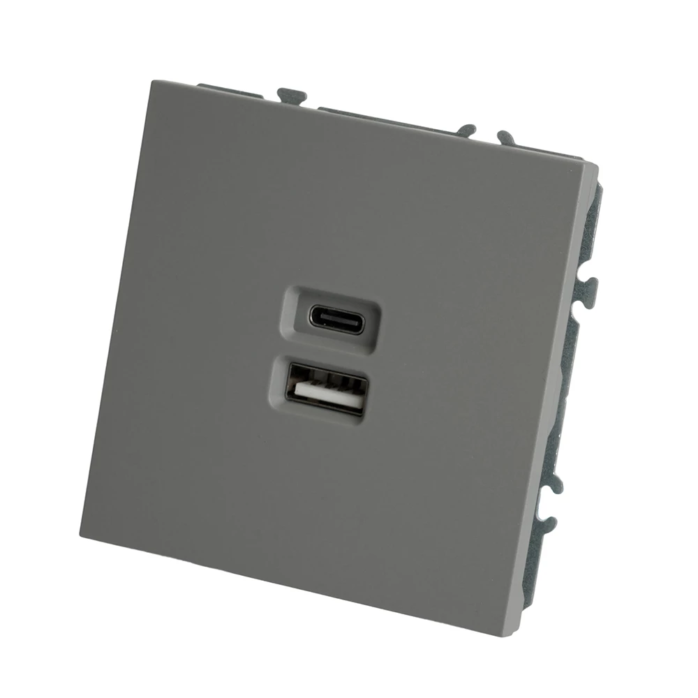 Розетка 2-местная USB + Type C (механизм), STEKKER, 250В, 20W, серия Эмили, RST10-5115-10, платиново-серый, soft touch (49957) - Viokon.com