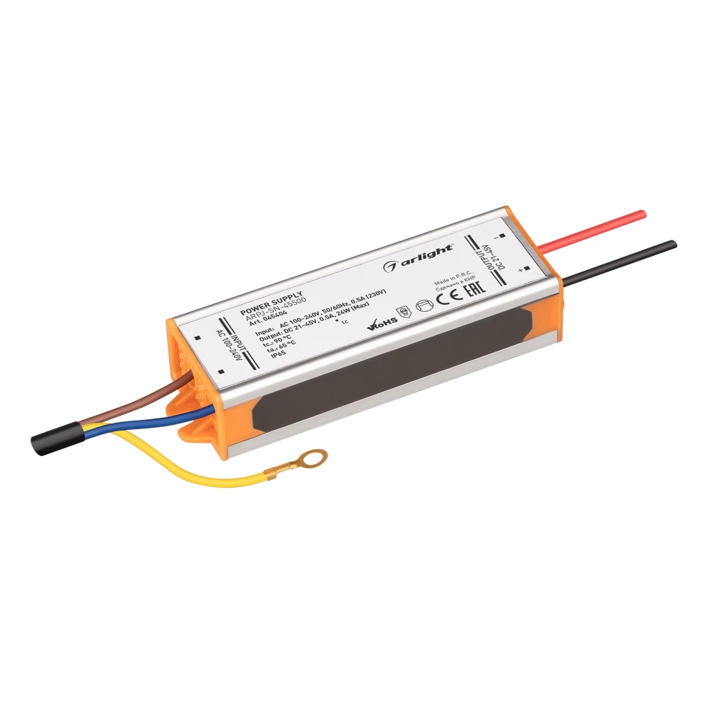 Блок питания ARPJ-SN-45500 (24W, 21-45V, 500mA) (Arlight, IP65 Металл, 3 года) 045404 - Viokon.com