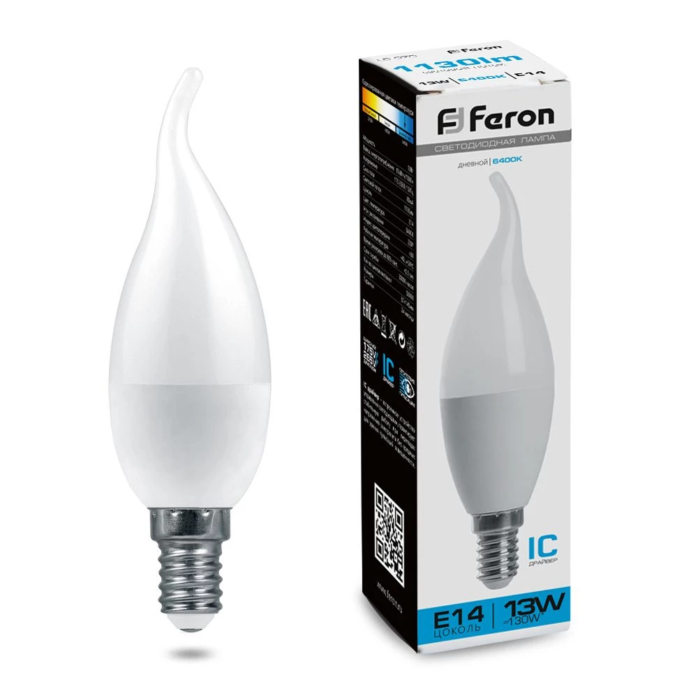 Лампа светодиодная Feron LB-970 Свеча на ветру E14 13W 175-265V 6400K (38114) - Viokon.com