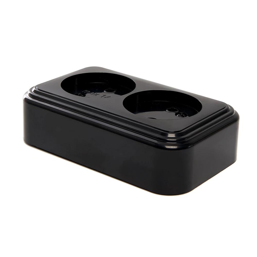 Розетка 2-местная б/з STEKKER, PST16-30-20 (RA 16-237-Ч), пластик АВС, 250В, 16А, IP20, черный (39694) - Viokon.com