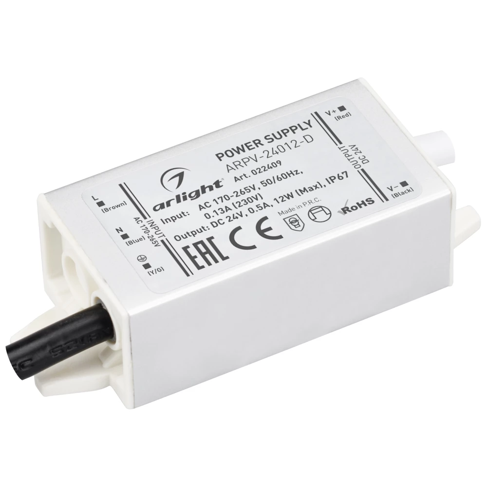 Блок питания ARPV-24012-D (24V, 0.5A, 12W) (Arlight, IP67 Металл, 3 года) 022409 - Viokon.com