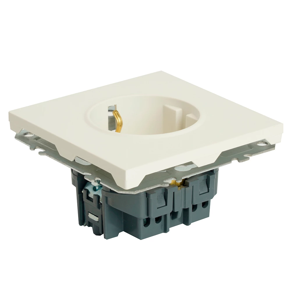 Розетка 1-местная с защитной шторкой с/з (механизм), STEKKER, 250В, 16А, серия Эмили, RST16-5110-01, белый фарфор, soft touch (49880) - Viokon.com