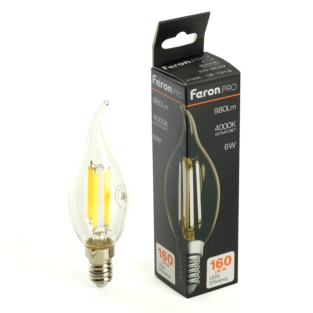 Лампа светодиодная Feron.PRO LB-1216 Свеча на ветру E14 6W 175-265V 4000K (51263) - Viokon.com