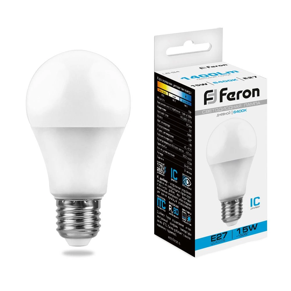 Лампа светодиодная Feron LB-94 Шар E27 15W 175-265V 6400K (25630) - Viokon.com