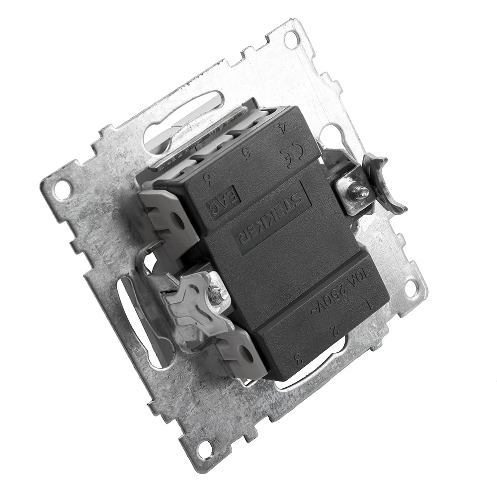 Выключатель 2-клавишный (механизм), STEKKER GLS10-7104-03, 250V, 10А, серия Катрин, серебро (39578) - Viokon.com