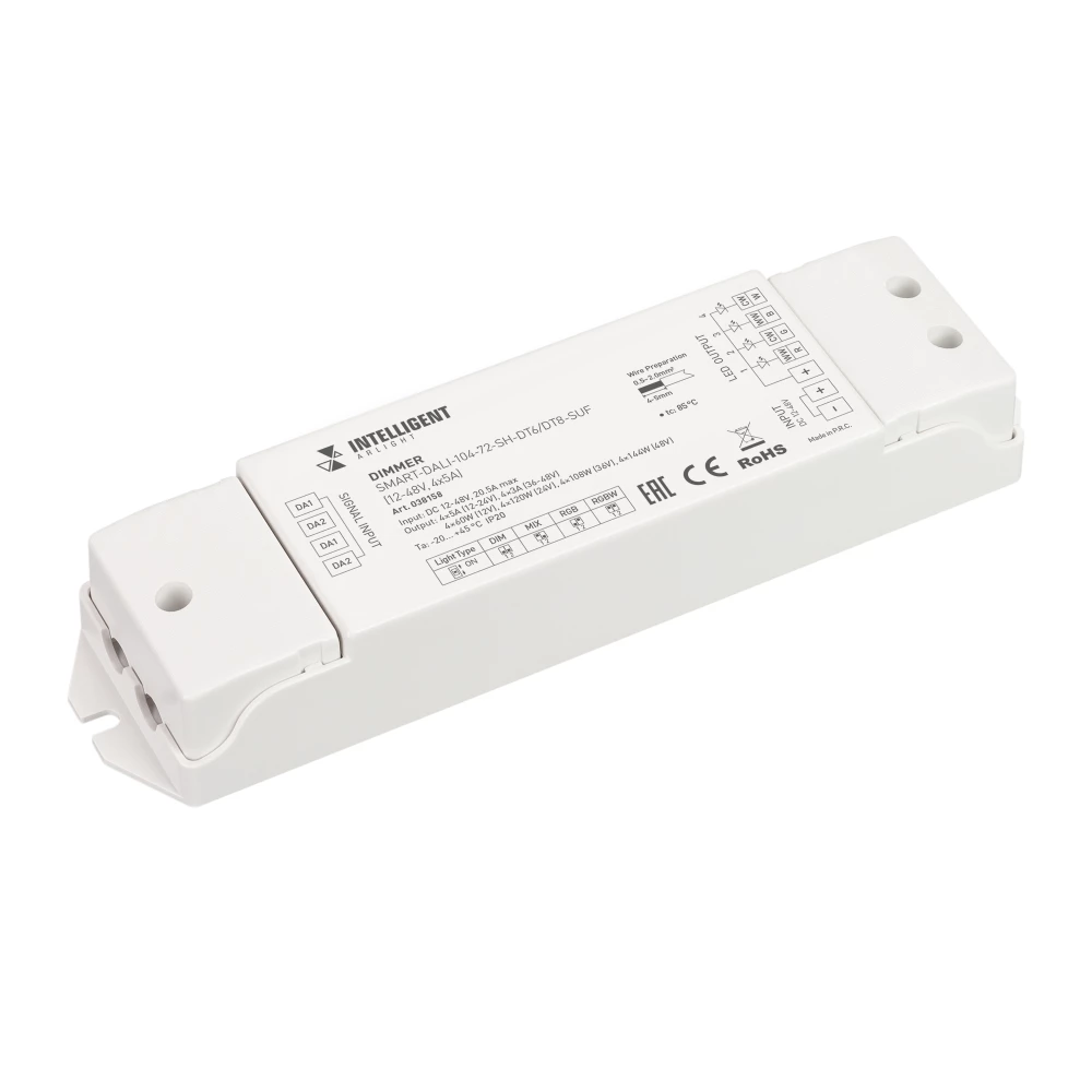 INTELLIGENT ARLIGHT Диммер SMART-DALI-104-72-SH-DT6/DT8-SUF (12-48V, 4x5A) (IARL, IP20 Пластик, 5 лет) 038158 - Viokon.com
