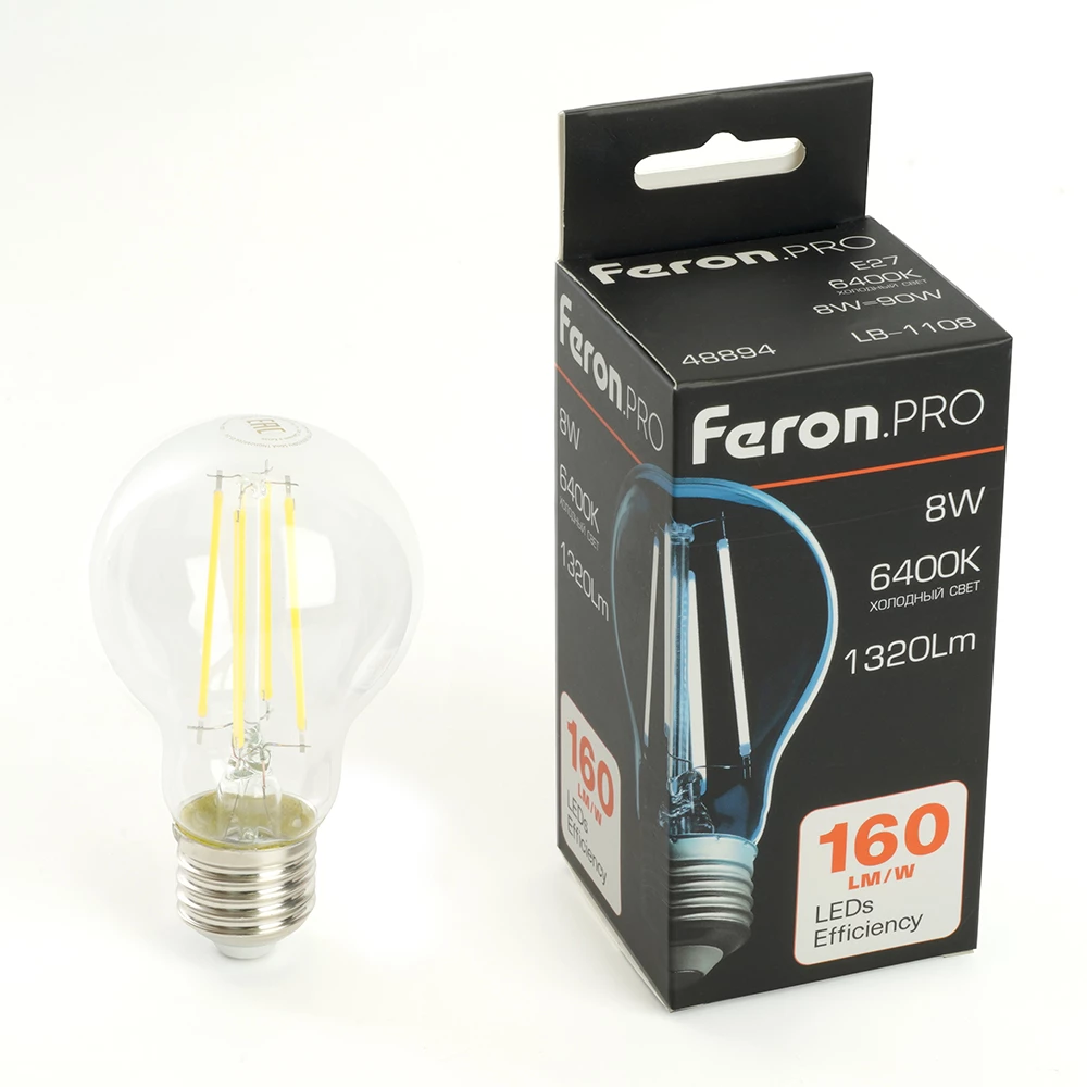 Лампа светодиодная Feron.PRO LB-1108 Шар E27 1320LM 8W 175-265V 6400K (48894) - Viokon.com