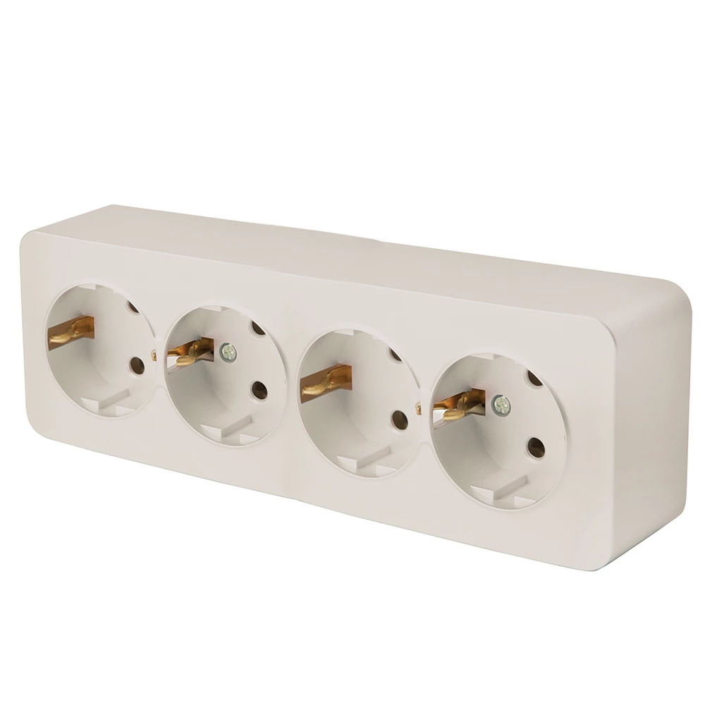 Розетка 4-местная с/з открытой установки, STEKKER, 250В, 16А, IP20, серия София, слоновая кость, MST16-14-04 (49505) - Viokon.com