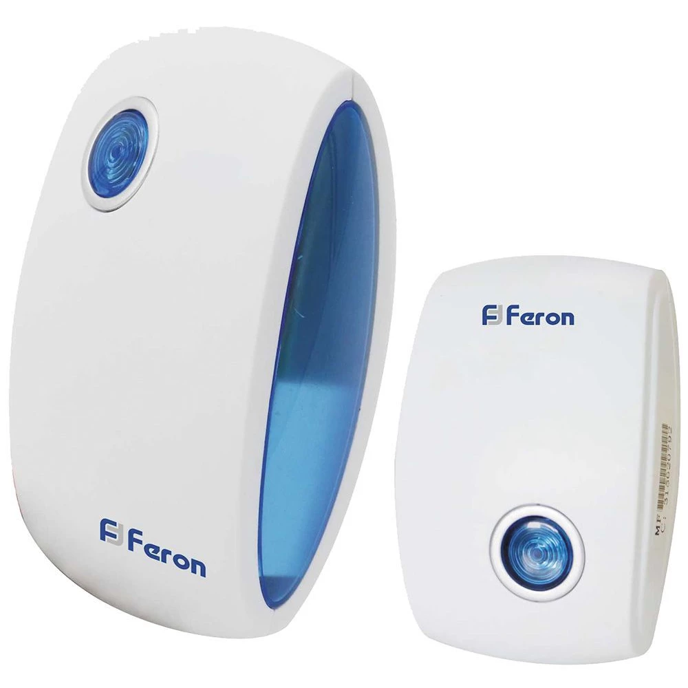 Звонок дверной беспроводной Feron E-376 Электрический 36 мелодии белый синий с питанием от батареек (23689) - Viokon.com