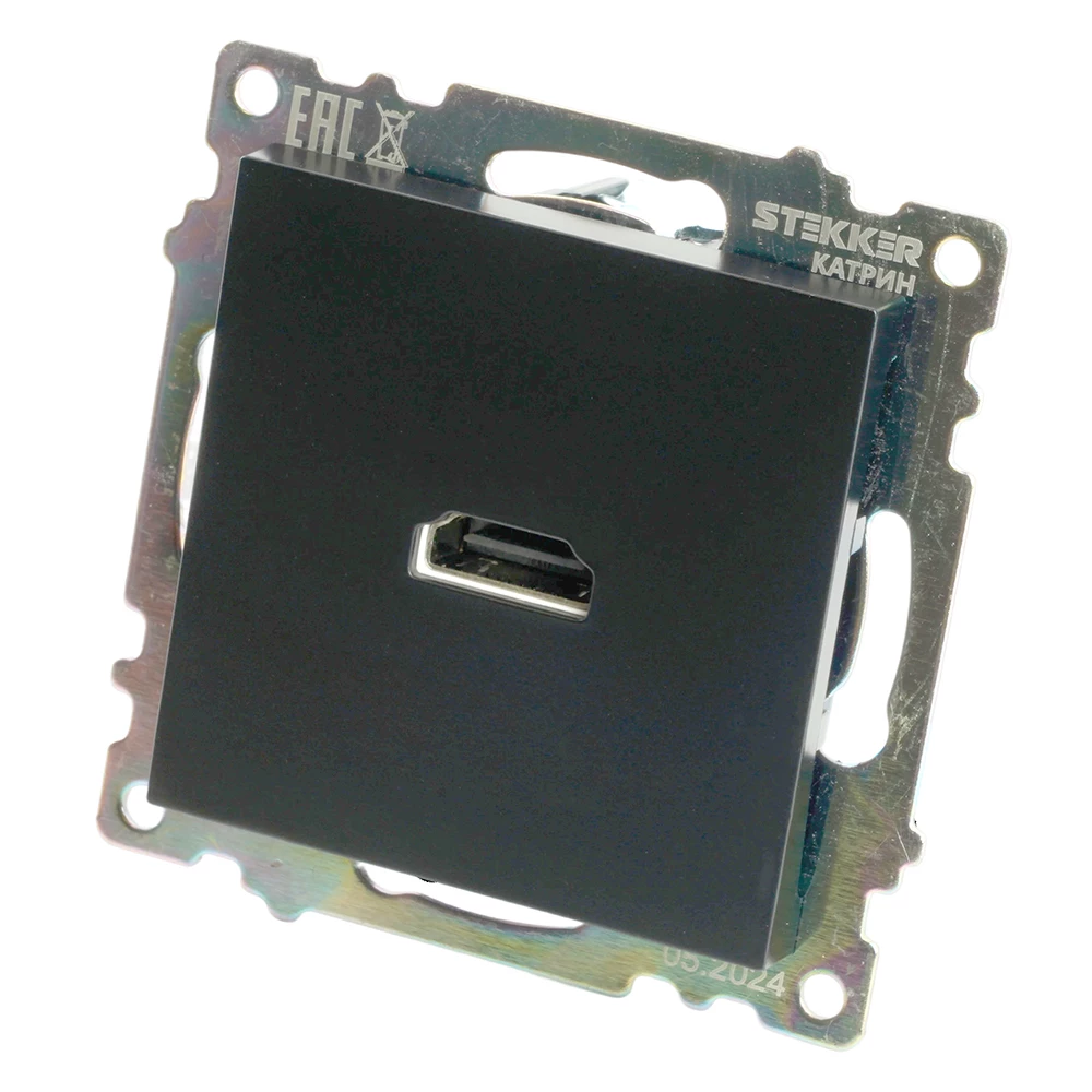 Розетка HDMI 2.1, Type A  (механизм), STEKKER GLS00-7118-05, серия Катрин, черный (50062) - Viokon.com