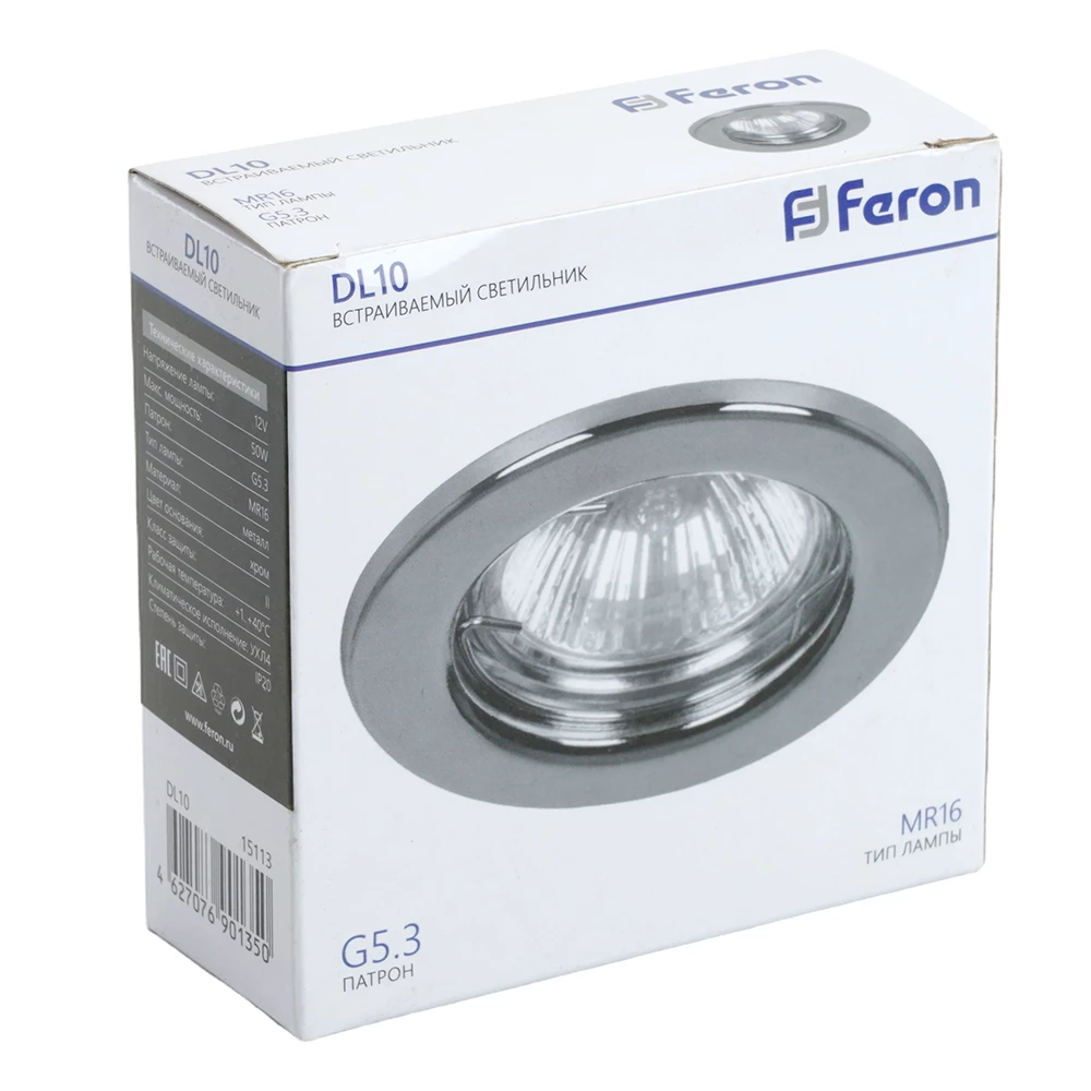 Светильник встраиваемый Feron DL10 потолочный MR16 G5.3 хром (15113) - Viokon.com