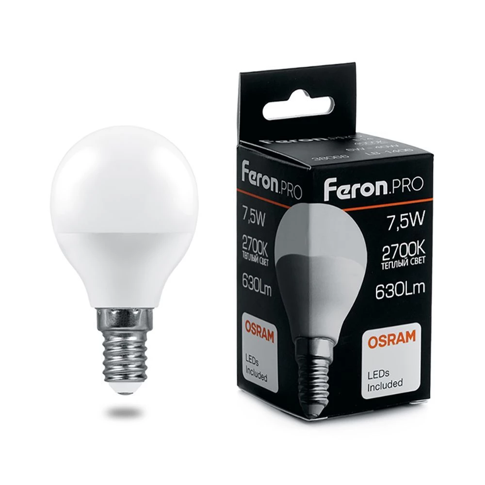 Лампа светодиодная Feron.PRO LB-1407 Шарик E14 7.5W 175-265V 2700K (38071) - Viokon.com