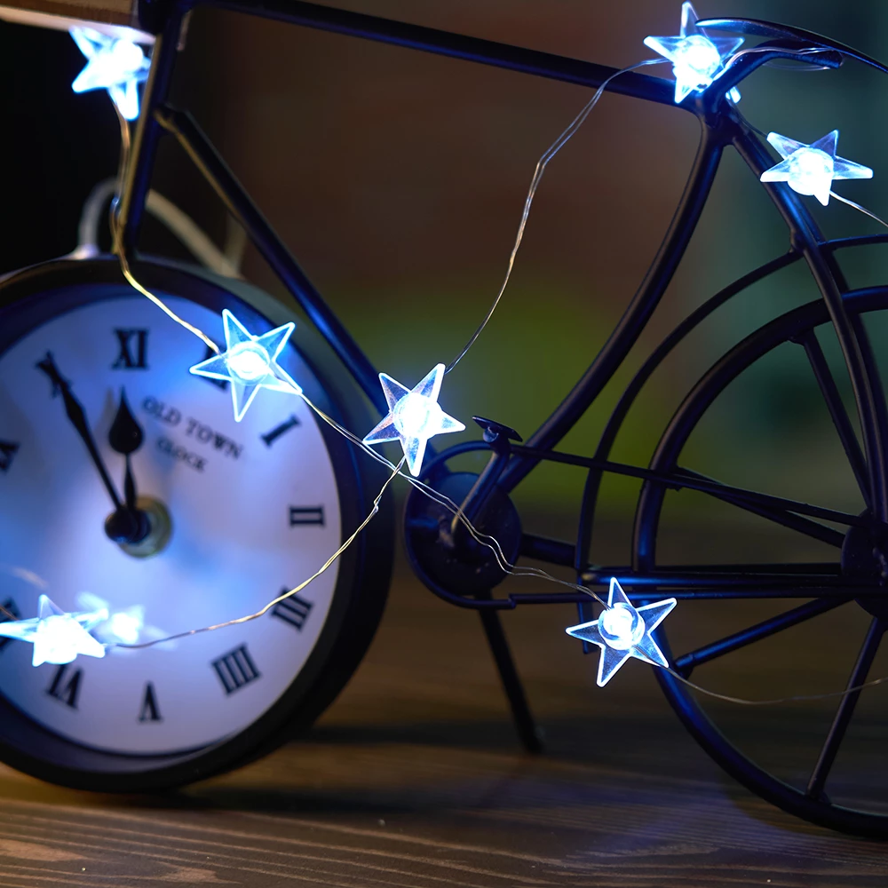 Светодиодная гирлянда Feron CL589 линейная Звездочки на проволоке, 5000К, с питанием от батареек, прозрачный шнур 2.3м (51446) - Viokon.com