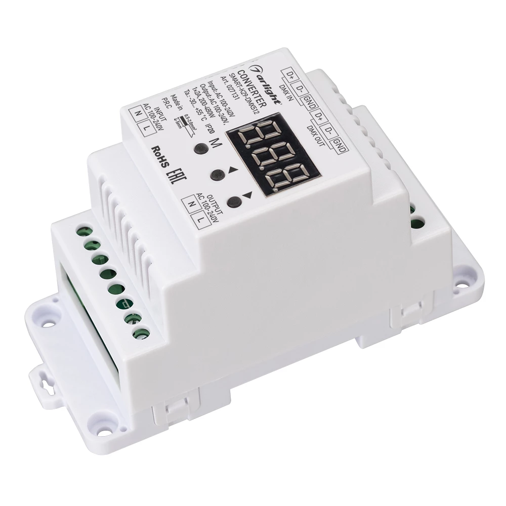 Конвертер SMART-K29-DMX512 (230V, 1x2A, TRIAC, DIN) (Arlight, IP20 Пластик, 5 лет) 027131 - Viokon.com