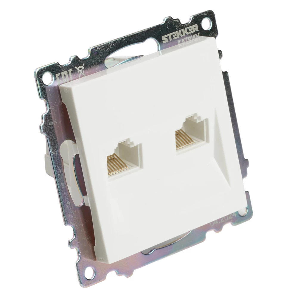Розетка компьютерная 2-местная RJ-45 (механизм) STEKKER GLS00-7109-01 , серия Катрин, белый (50003) - Viokon.com