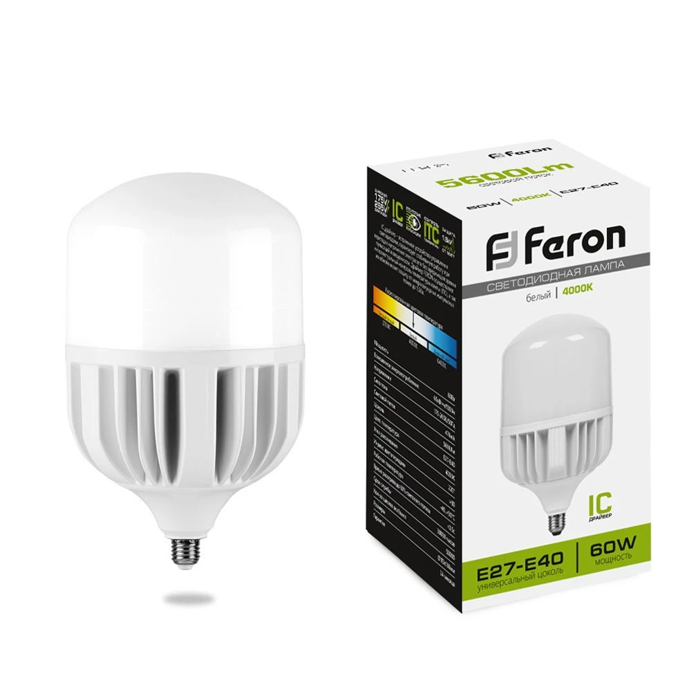 Лампа светодиодная Feron LB-65 E27-E40 60W 175-265V 4000K (25821) - Viokon.com