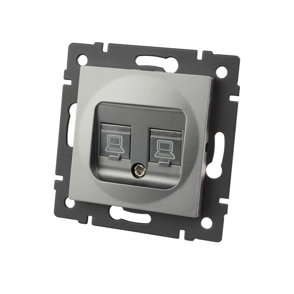 Механизм компьютерной розетки двойной SCT-MPC2-PL-GR-V (RJ-45, CAT6) (Arlight, -) 049851 - Viokon.com