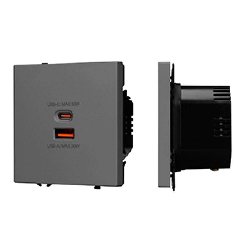 Механизм розетки с быстрой USB зарядкой SCT-NOBE-MUAC-SFPL-FC-GR (65W, QC3) (Arlight, Серый базальт) 054319 - Viokon.com
