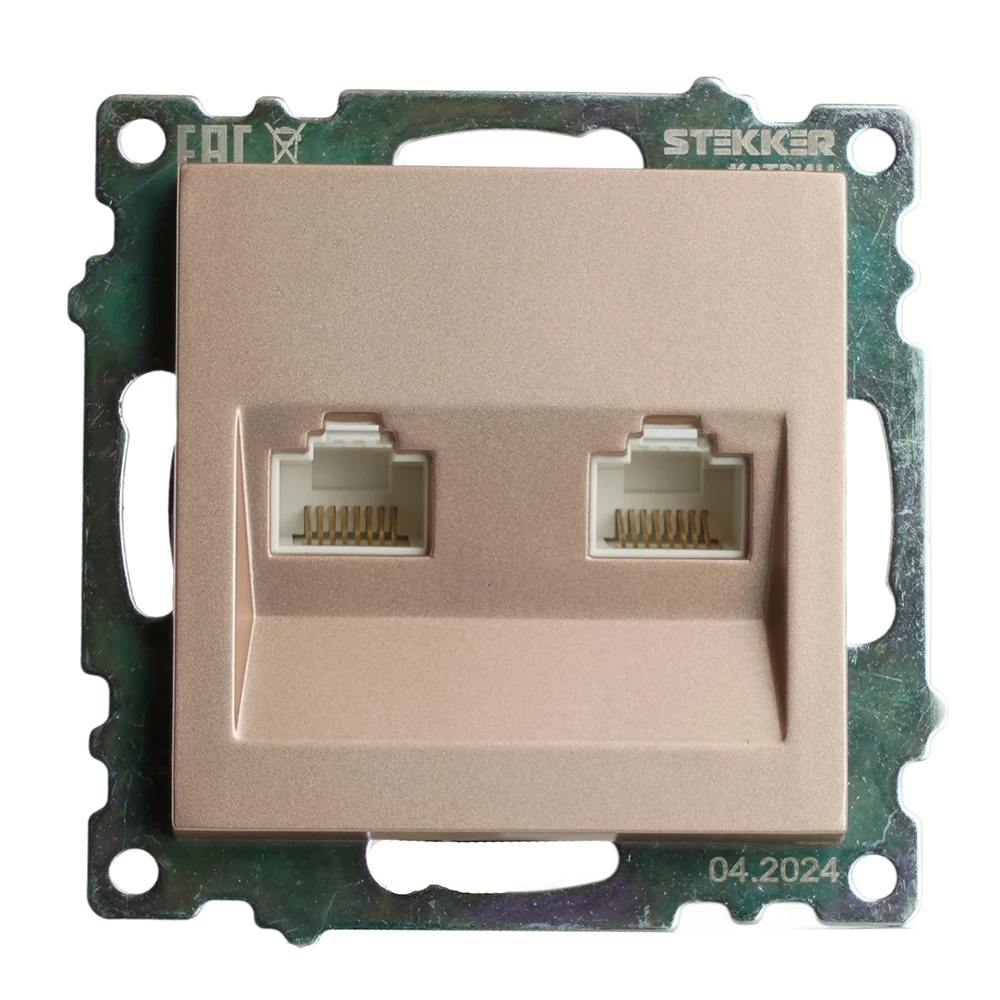 Розетка компьютерная 2-местная RJ-45 (механизм) STEKKER GLS00-7109-02, серия Катрин, шампань (50004) - Viokon.com