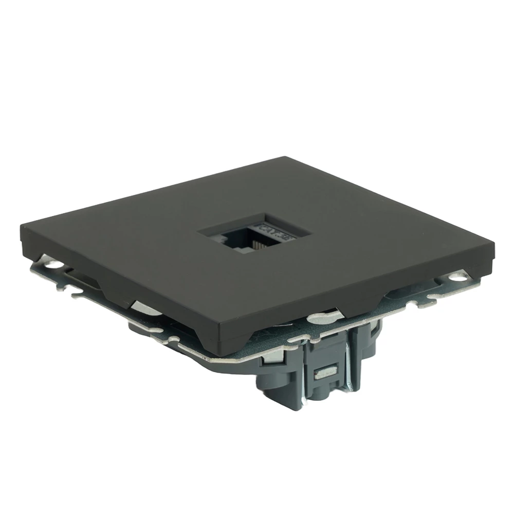 Розетка компьютерная 1-местная RJ-45 (механизм), STEKKER, серия Эмили, RST00-5117-05, черный уголь, soft touch (49847) - Viokon.com