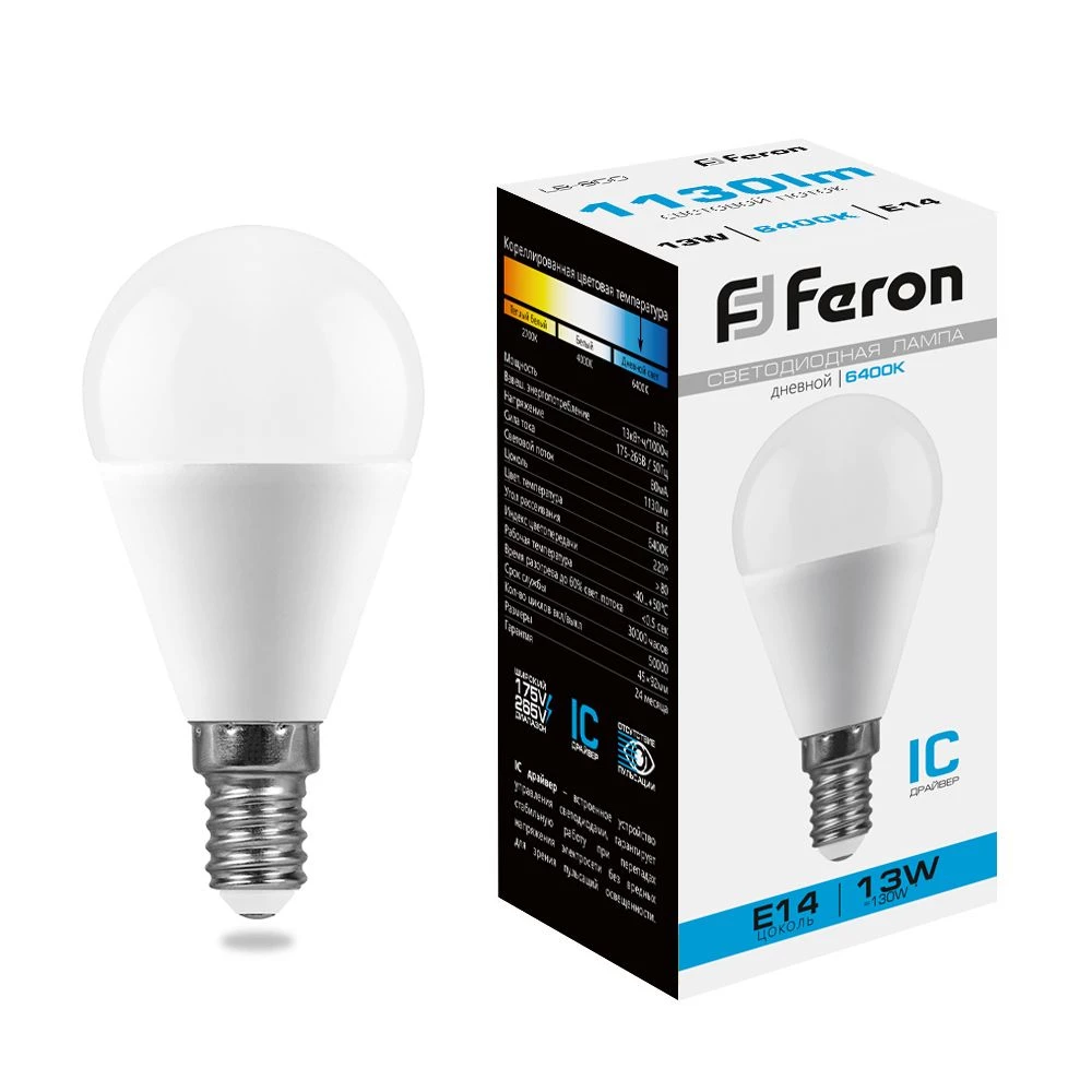 Лампа светодиодная Feron LB-950 Шарик E14 13W 175-265V 6400K (38103) - Viokon.com