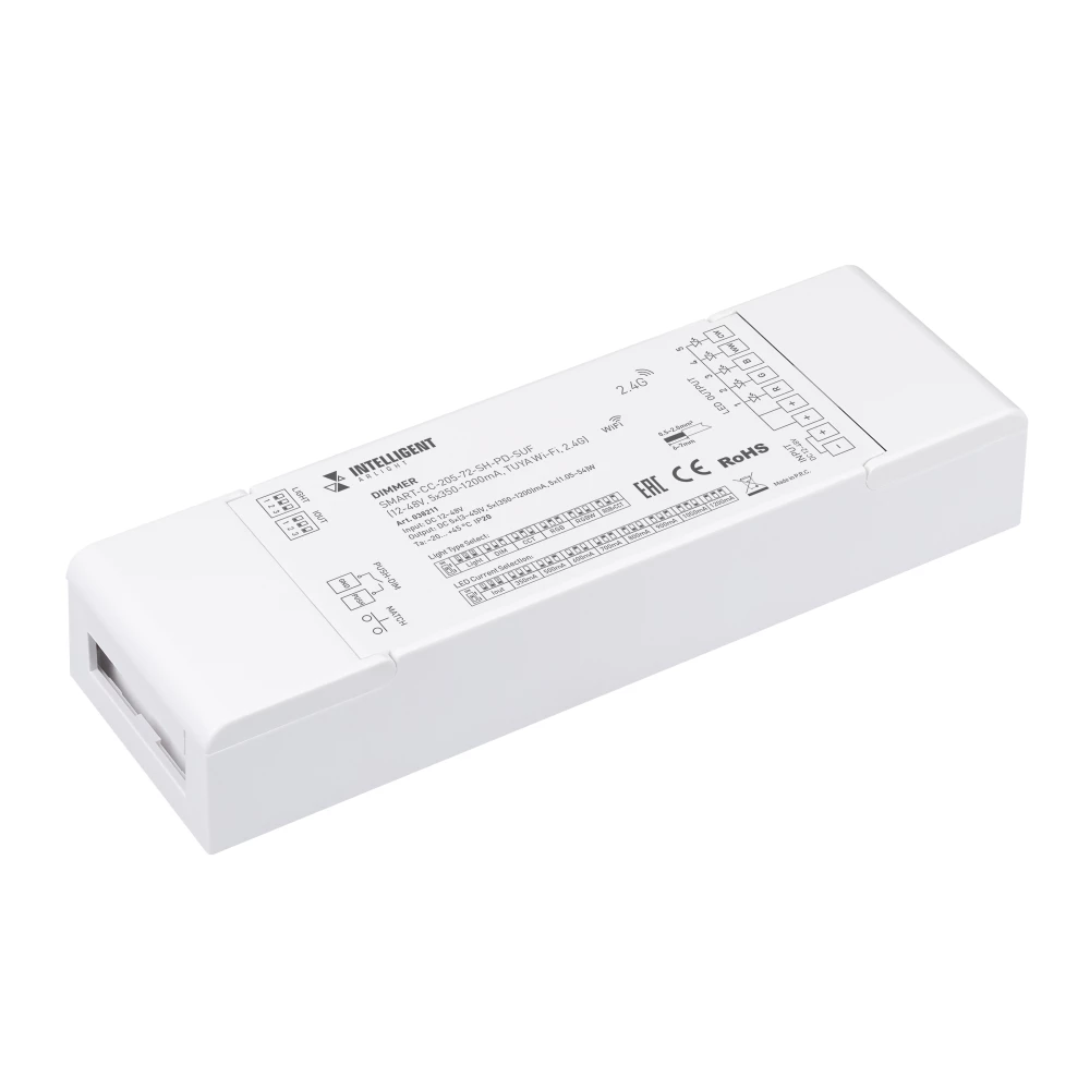 INTELLIGENT ARLIGHT Диммер SMART-CC-205-72-SH-PD-SUF (12-48V, 5x350-1200mA, TUYA Wi-Fi, 2.4G) (IARL, Контроллер) 038211 - Viokon.com