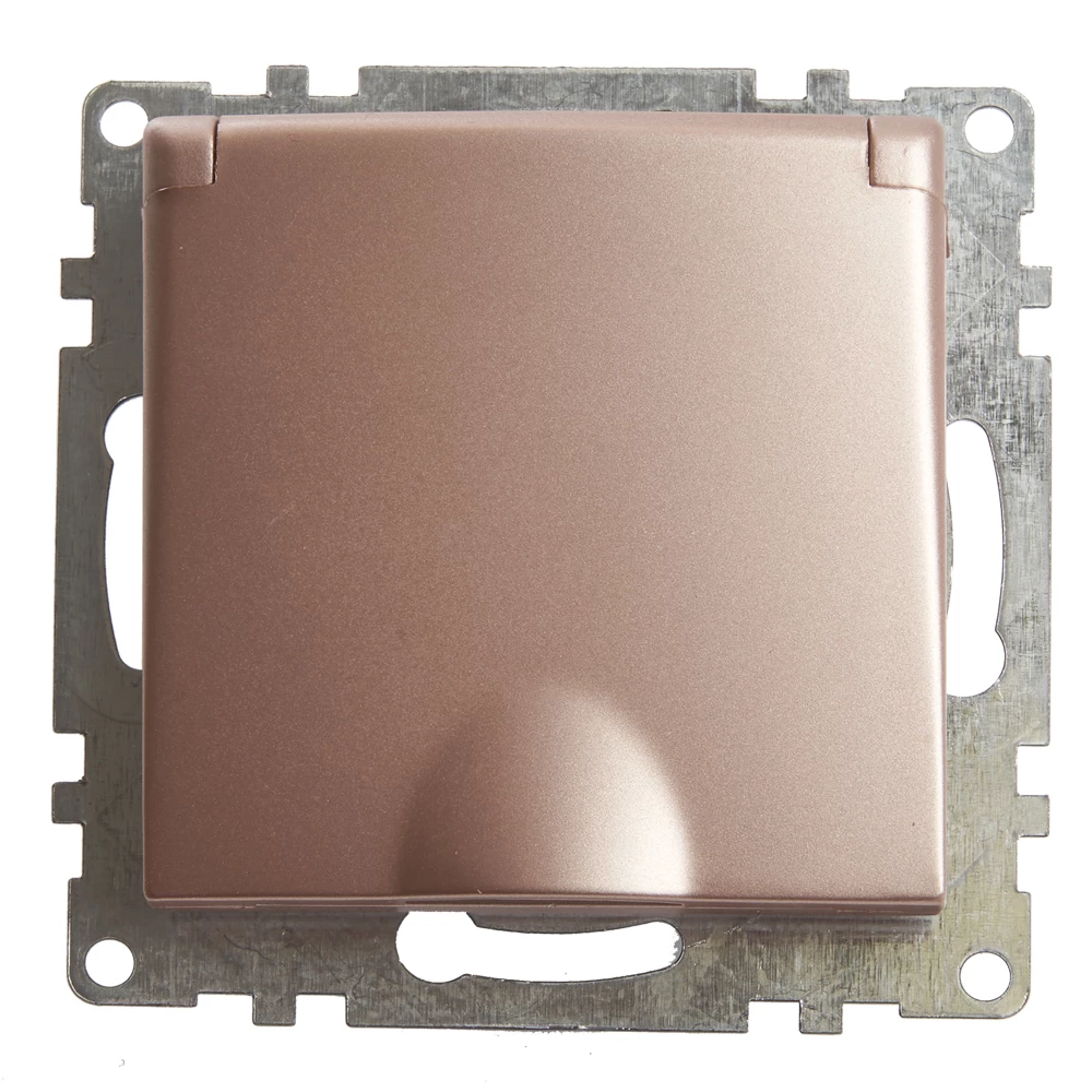 Розетка 1-местная с/з с крышкой (механизм), STEKKER GLS16-7112-02, 250В, 16А с защитной шторкой, серия Катрин, шампань (39594) - Viokon.com