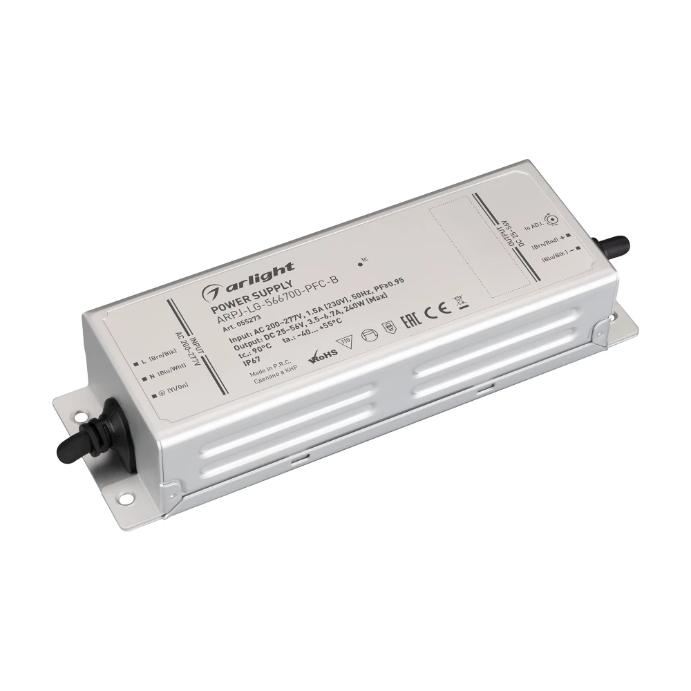 Блок питания ARPJ-LG-566700-PFC-B (240W, 25-56V, 3.5-6.7A) (Arlight, IP67 Металл, 5 лет) 055273 - Viokon.com