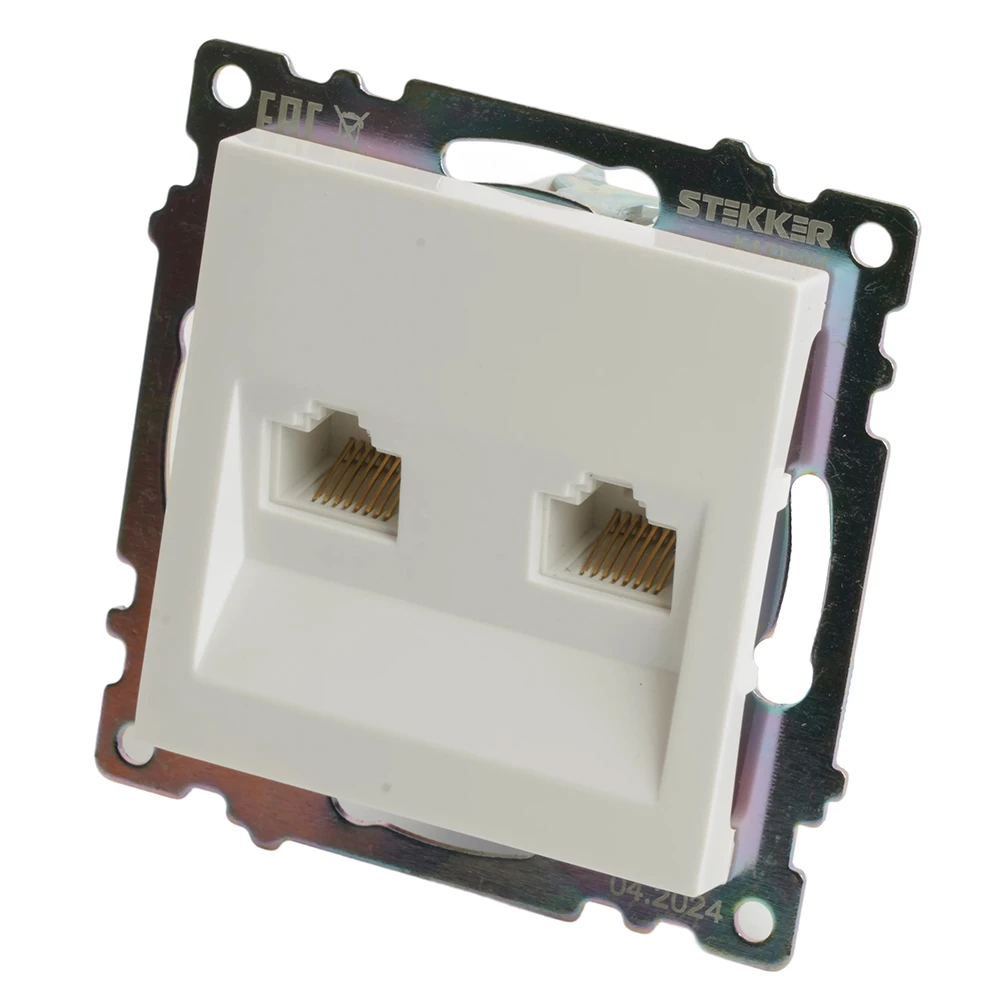 Розетка компьютерная 2-местная RJ-45 (механизм) STEKKER GLS00-7109-01 , серия Катрин, белый (50003) - Viokon.com