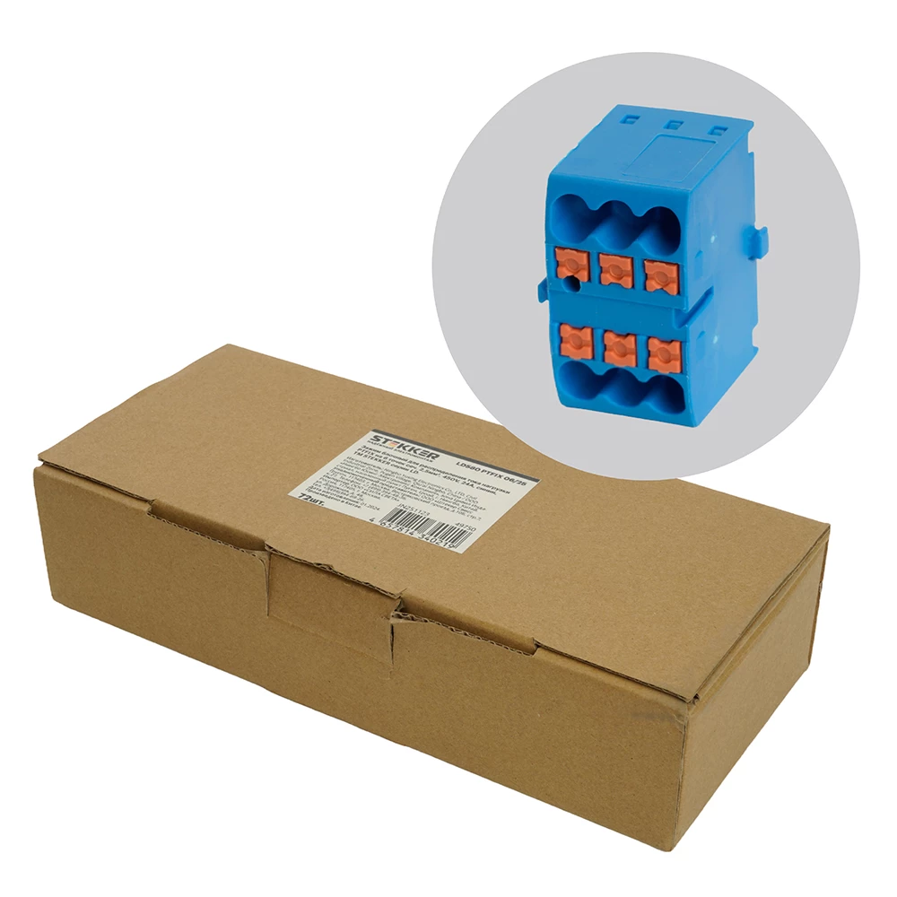 Зажим блочный (групп) для распред.тока нагрузки push-in на 6 точек, сеч 2,5 мм2, 450V, 24А, синий LD580 PTFIX 06/25 (49750) - Viokon.com